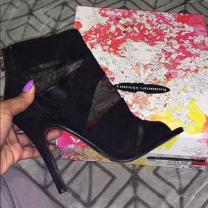 Chinese Laundry micro suede black peep toe bootie